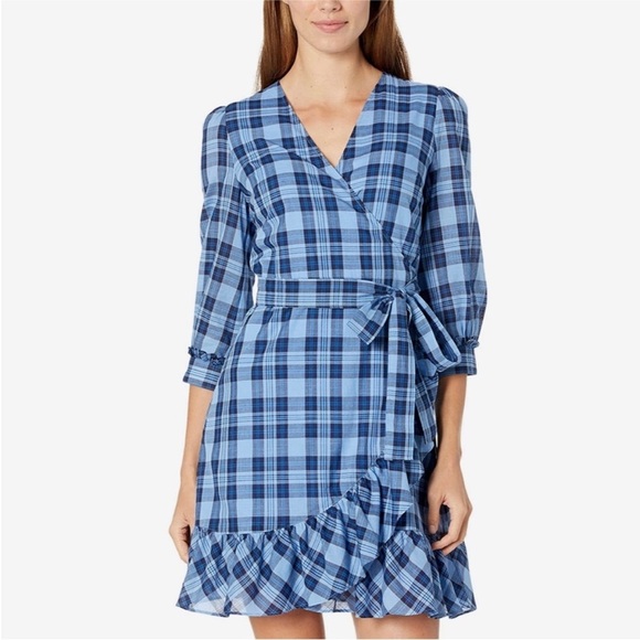 Draper James Reba Wrap Dress Midnight Plaid Size 14 - Picture 1 of 7